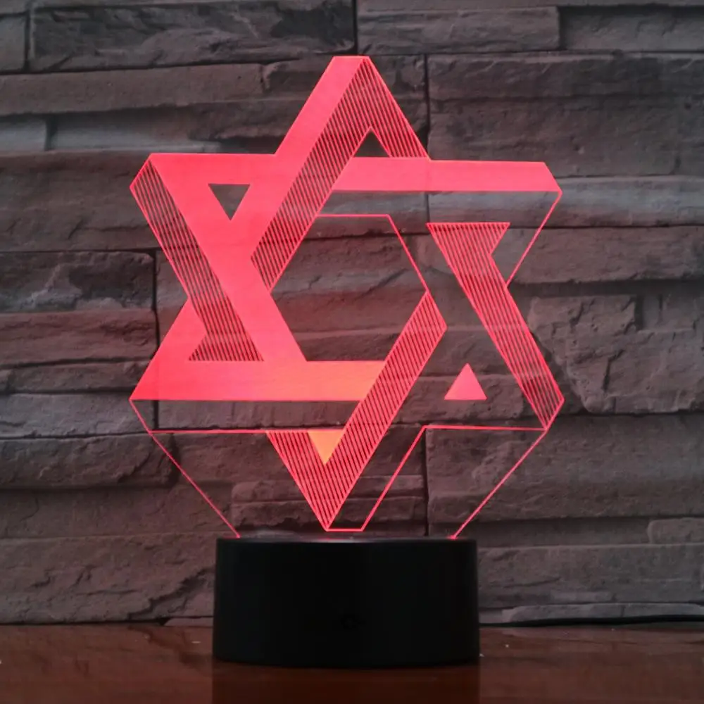 

Hexagram 3D Star Of David Night Light LED 7 Colors Mood Table Lamp USB Bedroom Bedside Sleep Light Fixture Home Decor Kids Gifts