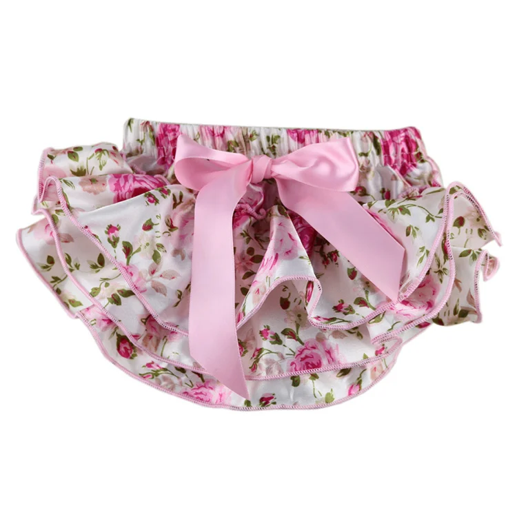 Pink Floral Цветочные Сатиновые детские шаровары, многослойные подгузники, шорты с цветочным принтом для новорожденных, милые летние короткие штаны с юбкой для малышей - Цвет: Pink Floral