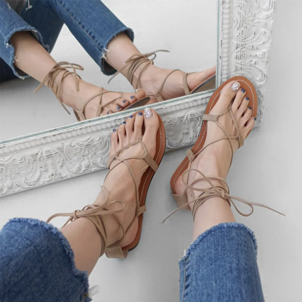 SAGACE/летние женские босоножки Босоножки на шнуровке Сандалии плоской подошве