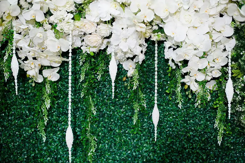 Фон BEIPOTO с белыми цветами и зелеными листьями на стену для свадебной фотосъемки в