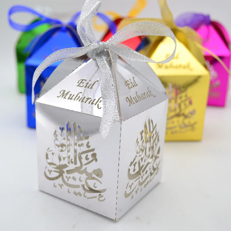 HAOCHU 25pcs Gold Silver EID Mubarak Hajj Mabrour Gift Boxes Laser Cut Hollow Candy Box For Islamic Raradan Party Supplies | Дом и сад