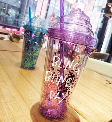 Креативная летняя кружка для молока и чая прозрачная блестящая пластиковая