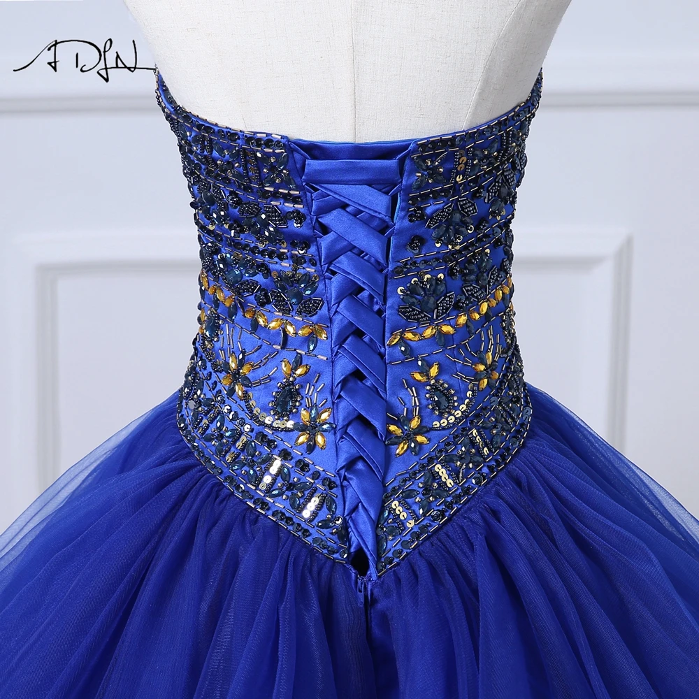 ADLN милый корсет королевский синий Quinceanera платья бальное платье Роскошные Стразы