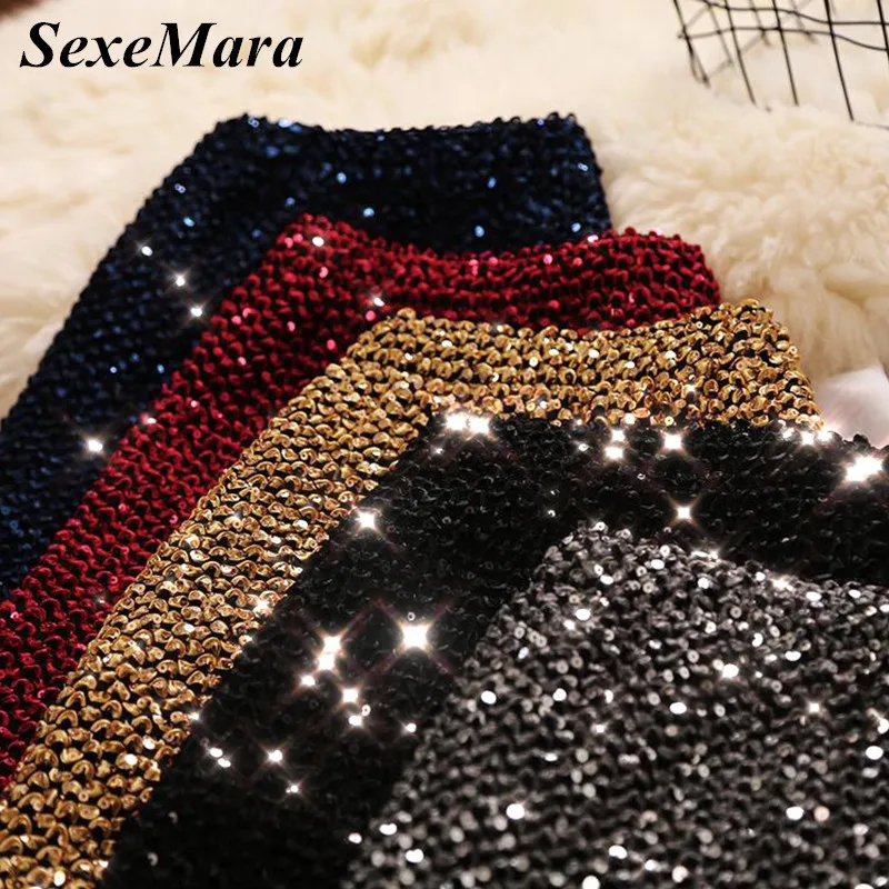 Новинка 2018 юбки SexeMara с завышенной талией карандаш блестками Облегающие футляры