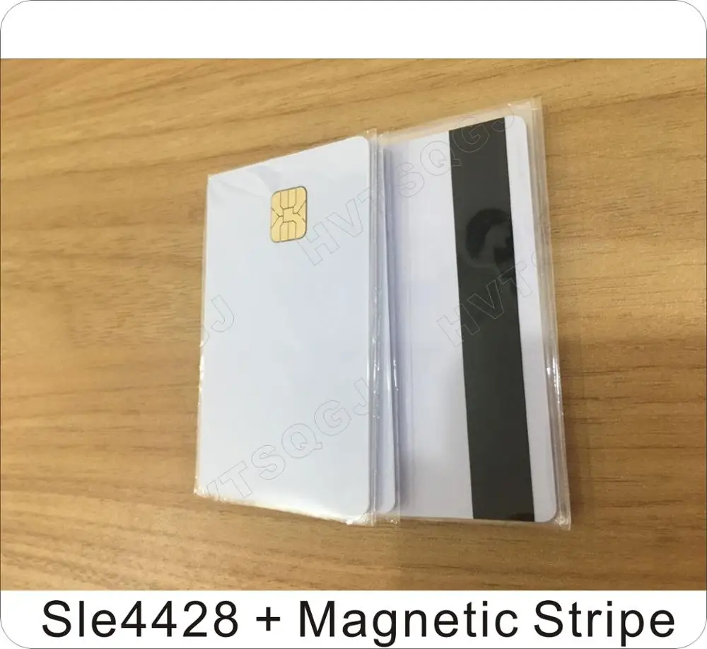 Free shipping 100pcs printing Contact Sle4428 Chip Smart IC Blank PVC Card w/ Hi-Co Magnetic Stripe Composite Card