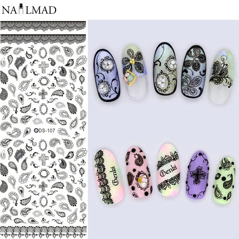 1 лист NailMAD серые листья элементы для дизайна ногтей Водные Наклейки Пейсли цветы