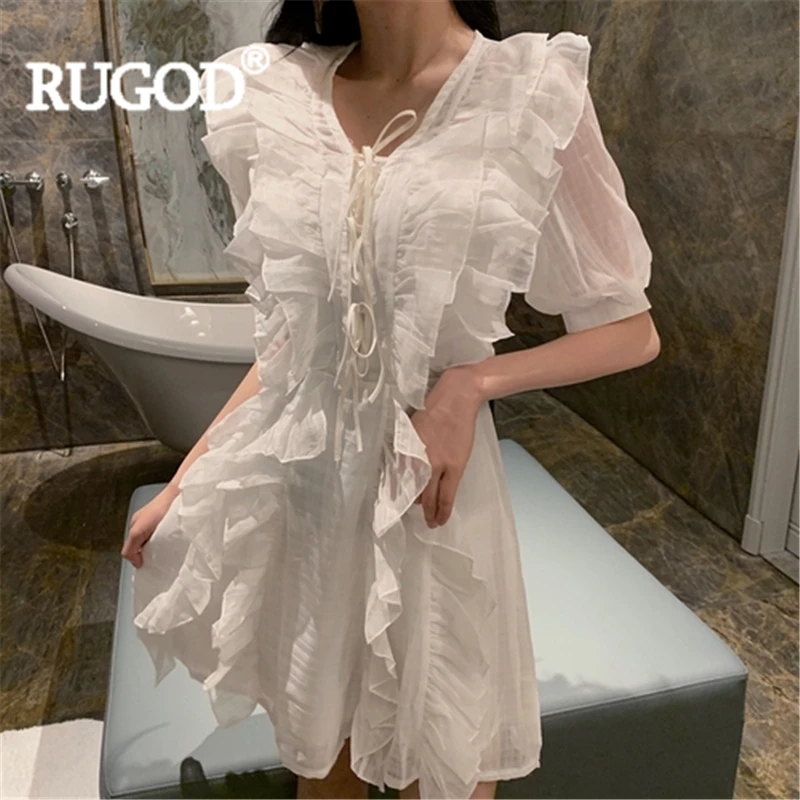 Женское вечернее платье RUGOD белое элегантное кружевное трапециевидной формы с