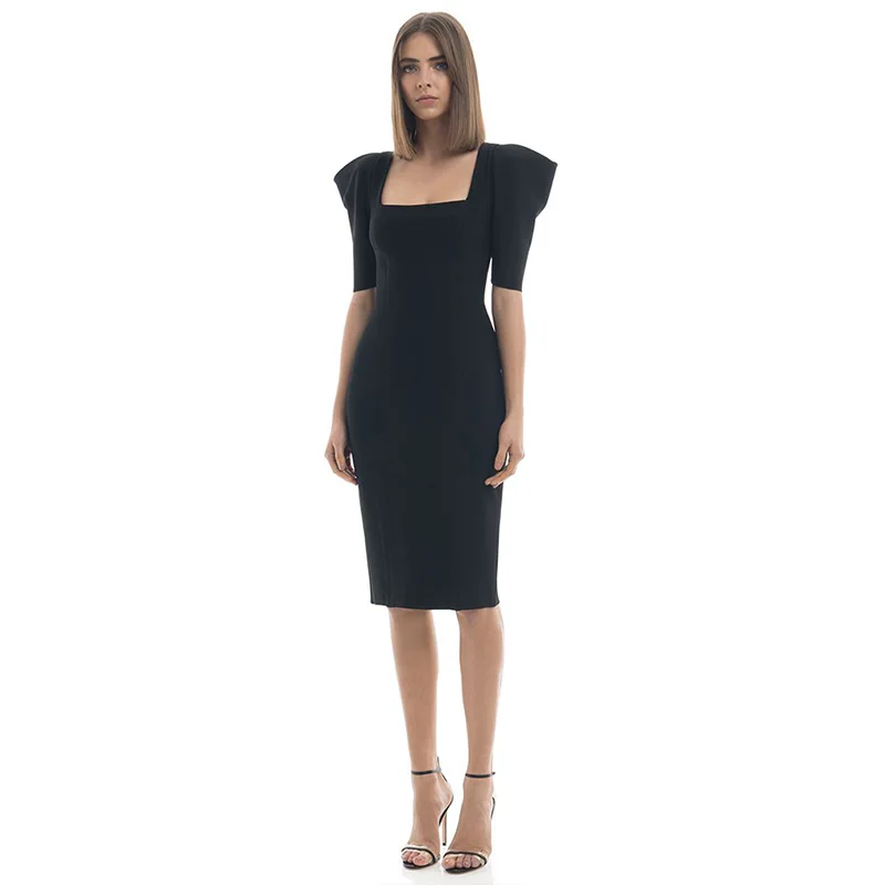 Женское Бандажное платье KLEEZY черное однотонное Клубное до колена вечернее