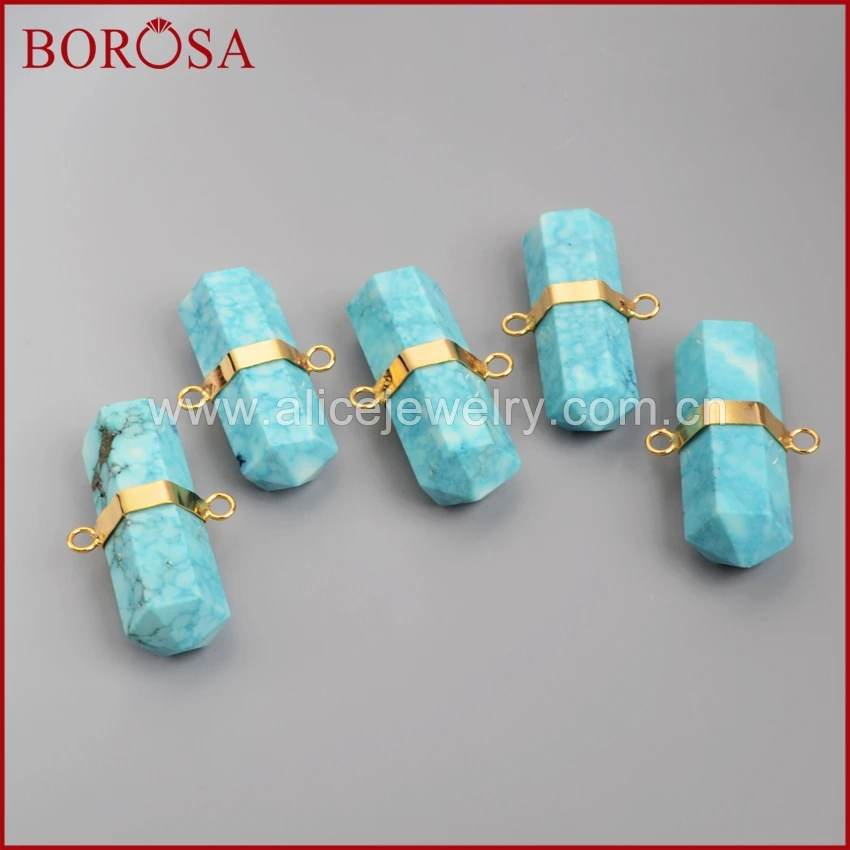 BOROSA Золотой шестигранник Druzy Blue Howlite камень граненый разъем двойной Bails Drusy кулон для модных ювелирных изделий G1010