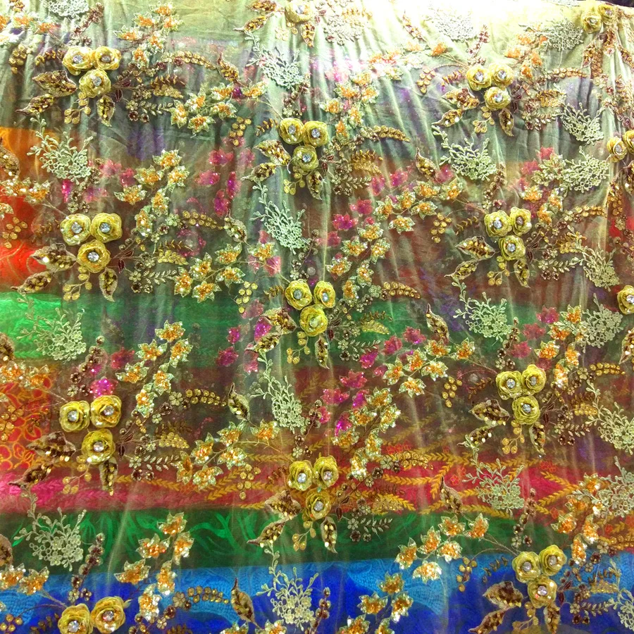 Сложная вышивка ручная работа настоящий 3D бисер камень на материале платье шитье