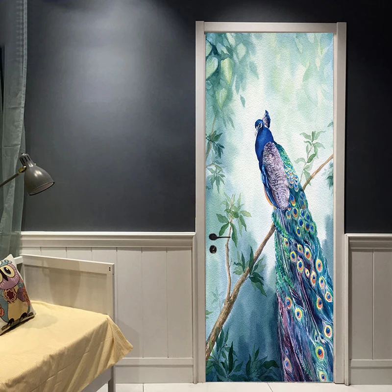 2 шт./компл. новейшие животные красочные наклейки на дверь павлина обои плакат