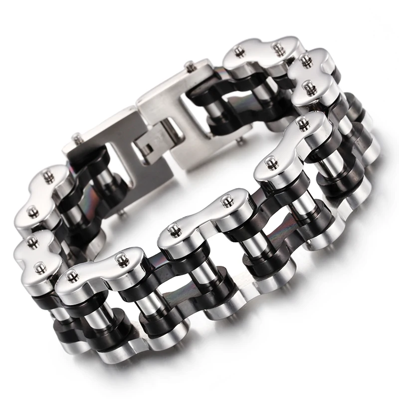 Байкерские ювелирные изделия 22 мм нержавеющая сталь с черным браслетом Мужская