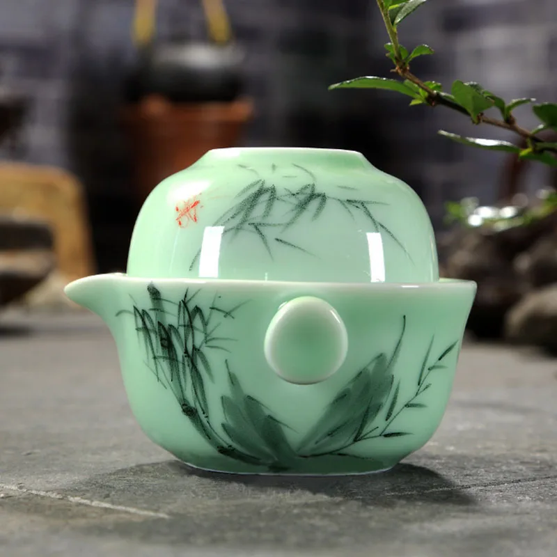 Дорожный чайный сервиз BORREY Celadon Gaiwan набор из китайского фарфора чайная чашка