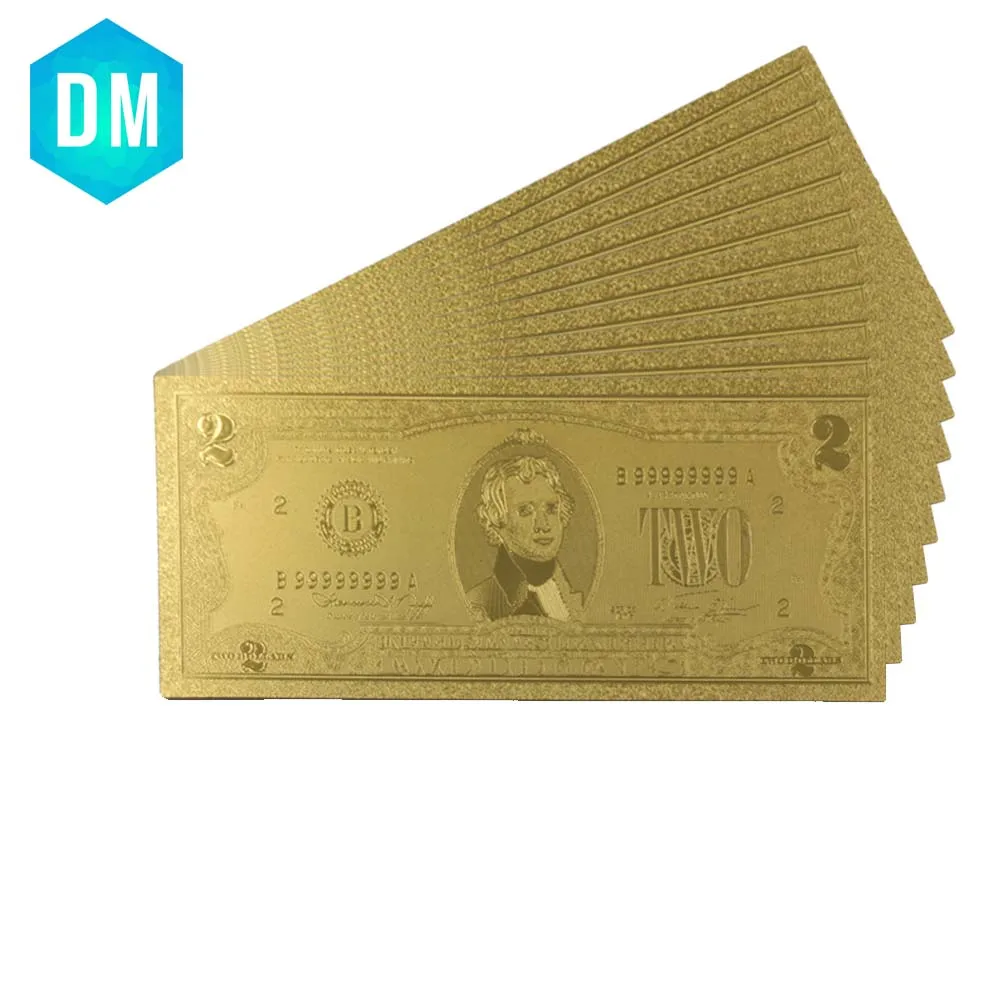 

Business Souvenir Gifts 2 Dollar 24k Gold Banknote US Normal Money Pure Golden Currency Bill Note 10 Pcs Worth Collections