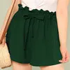 SHEIN, шорты размера плюс, одноцветные, бумажный мешок, талия,, женские, летние, элегантные, свободные, плиссированные, для офиса, широкие, с поясом