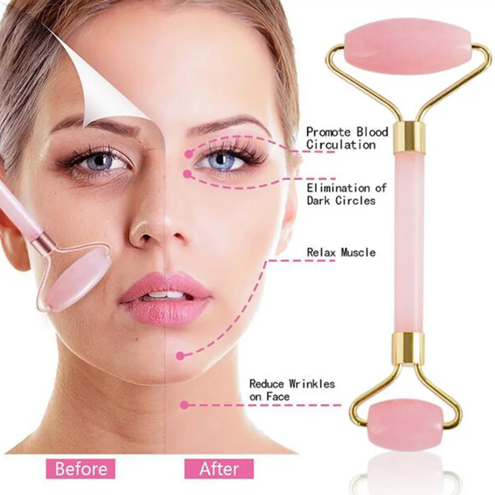 

Femg Shui Rose Quartz Roller Includes Rose Quartz Gua Sha Set Scraping Massage Tool W3444