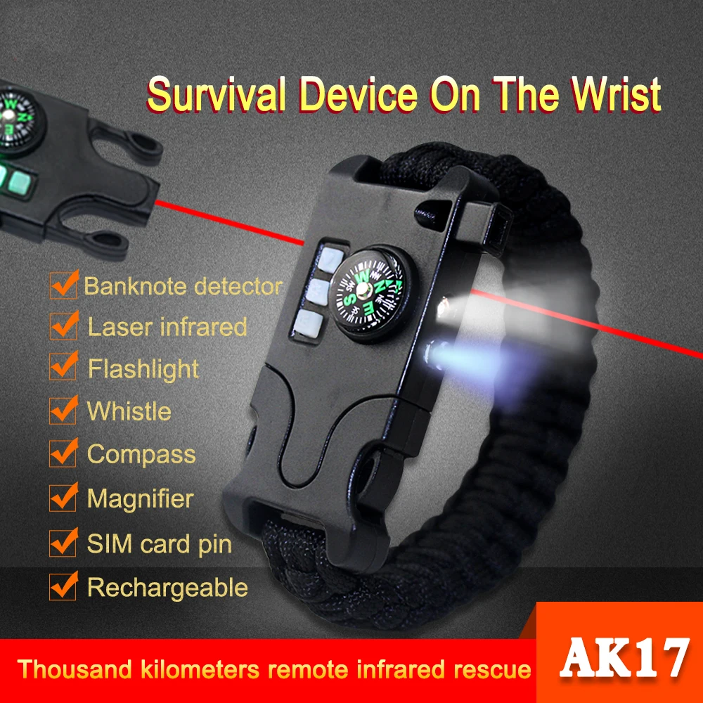 Тактический спасательный Паракорд Браслет для кемпинга с USB зарядкой компас