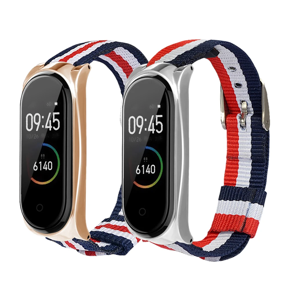 Ремешок для Xiaomi Mi Band 4 нейлоновый холщовый браслет металлический чехол 4/3