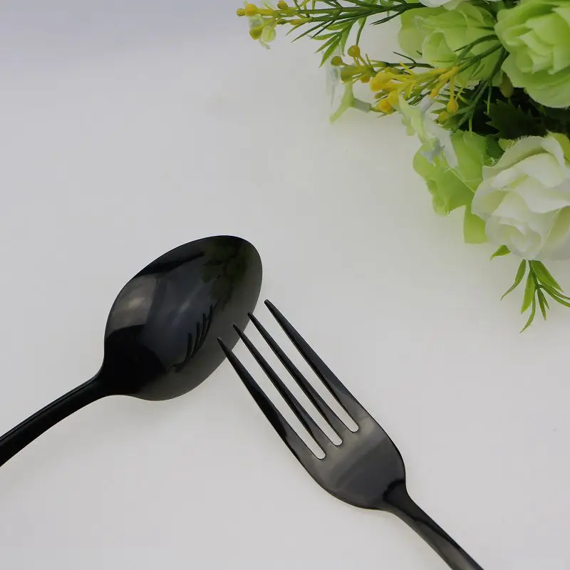 Black Stainless Steel Cutlery Set Teaspoon Dinner Fork Knife Western Tableware Dinnerware Kitchen Tools