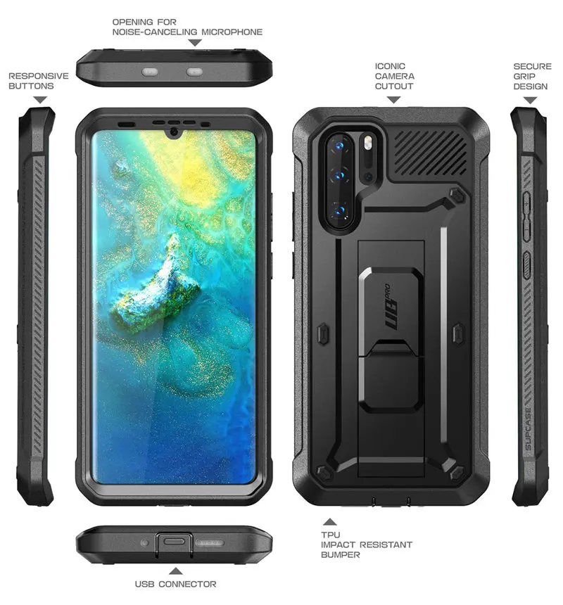 Для huawei P30 Pro Чехол( выпуск) SUP чехол UB Pro сверхмощный прочный Чехол на весь корпус со встроенной защитной пленкой+ подставкой