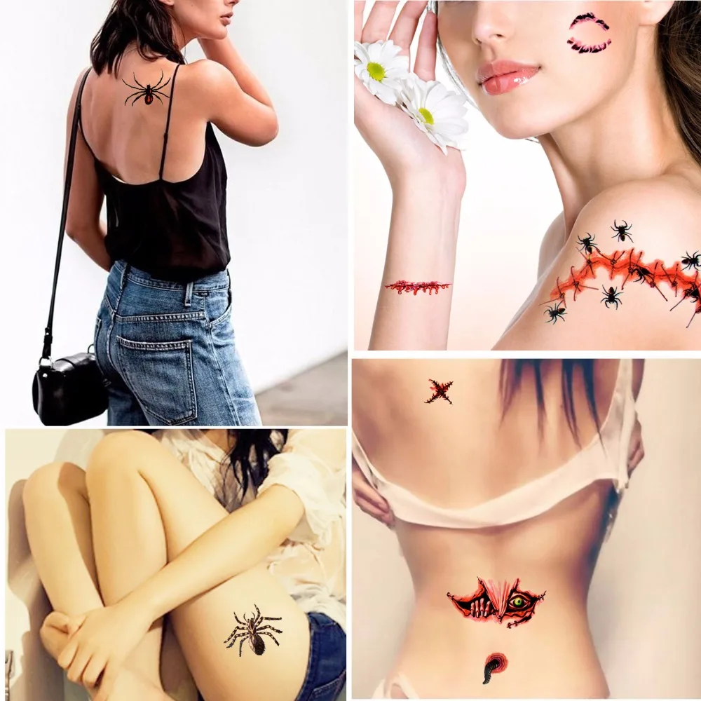 Временные тату-наклейки на Хэллоуин водостойкие с эффектом ужасов 5 шт./компл. |