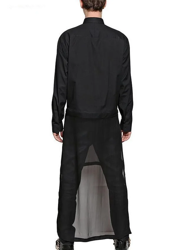 S-5XL! Мужская рубашка с длинным рукавом черная неправильной длины одежда певицы