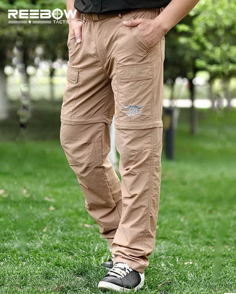 

REEBOW TACTICAL Men Outdoor Hiking Quick Drying Detachable Cargo Pants Autumn Summer Anti-UV Thin Military Camping Trousers