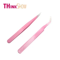 2 pcs straight curved tweezers used in eyelash extensionindividual lashes extension pink tweezers beauty makeup tools