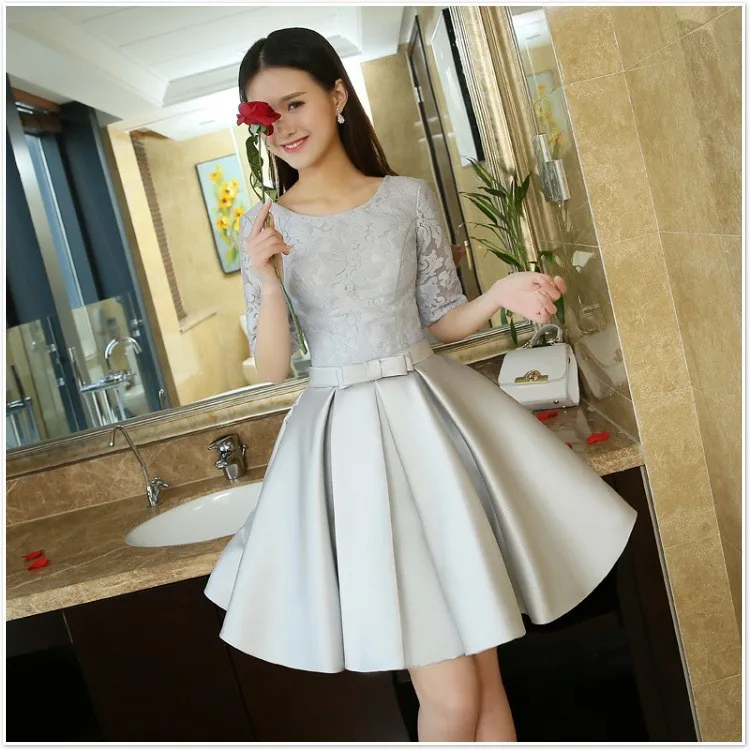 Ruthshen/серебристо-серые Короткие коктейльные платья полупальто кружевной топ Vestidos Coctel недорогие, Vestido Coctel Corto