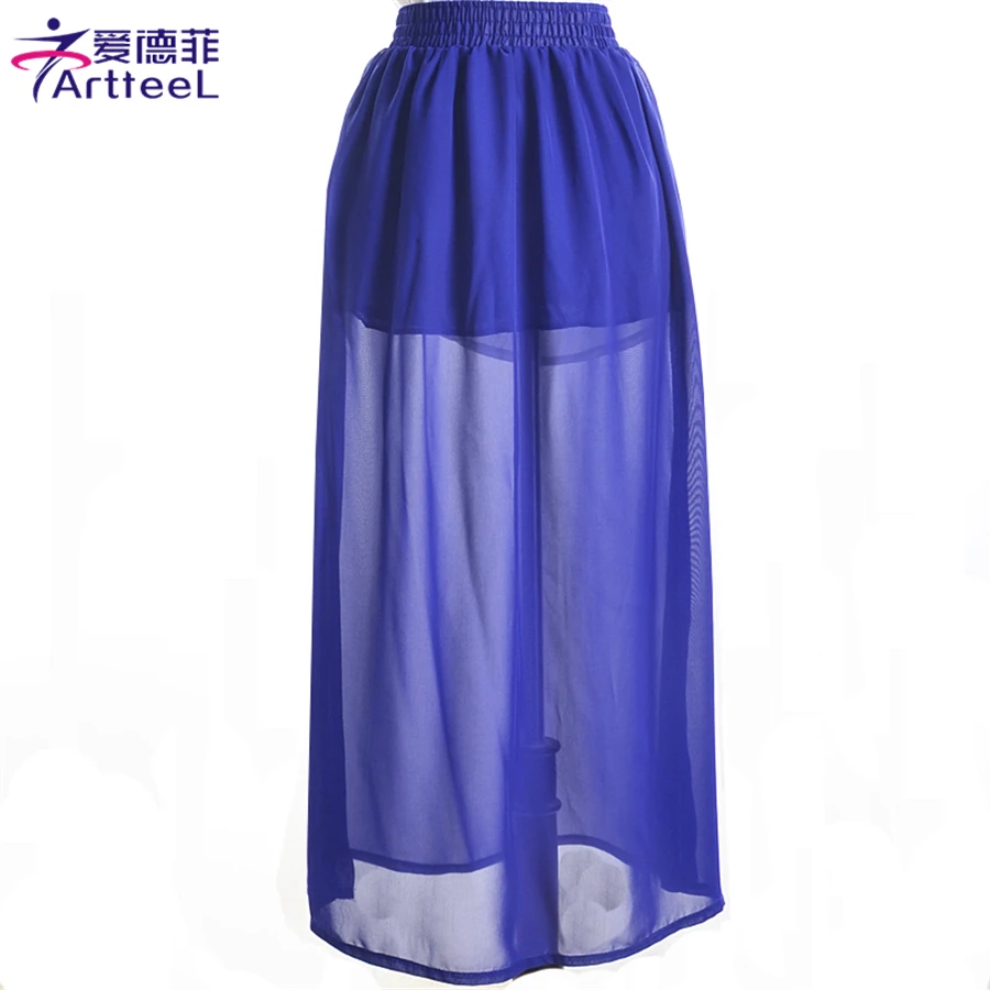 2017 Летняя Мода Сексуальные Женщины Тюль Юбки с Боковыми Разрезами Шифон Длиной