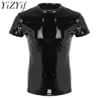 sexy mens pvc leather wet look t shirt vest stretch undershirt latex clubwear stage costume muscle tight t shirt top