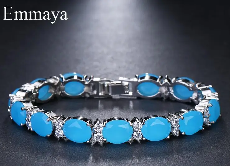 light blue Бренд Emmaya Роскошные простые AAA кубический белый циркон Многоцветный Геометрические браслеты для женщин популярный подарок на день рождения - Окраска металла: light blue