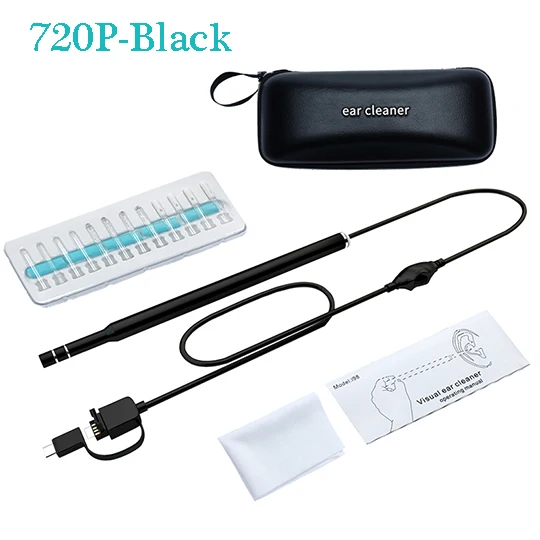 Black-720P 720P HD ушной эндоскоп 3 в 1 USB ушной эндоскоп для Android Windows Mac визуальная Ушная Ложка Мини камера Умный ушной очиститель - Цвет: Black-720P