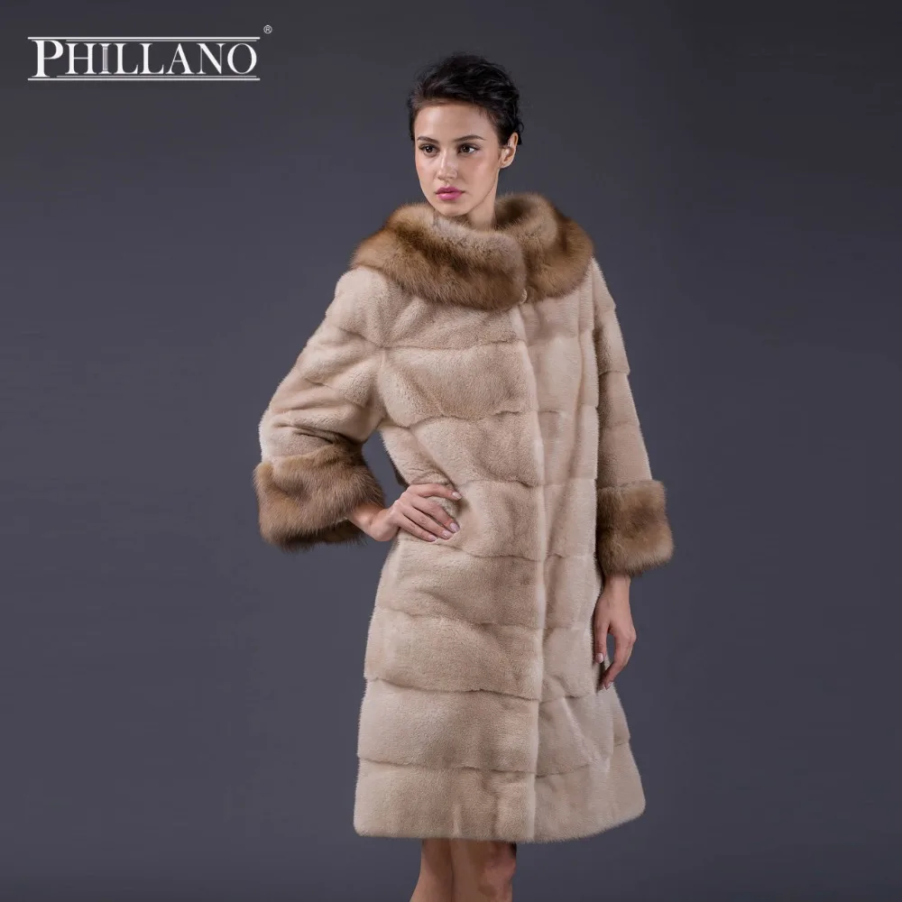 Шуба Phillano из 100% натурального меха норки с рукавами летучая мышь зимняя женская