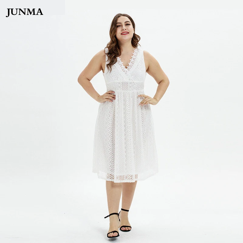 Плюс размеры V средства ухода за кожей шеи без рукавов кружево платье тонкий 2019