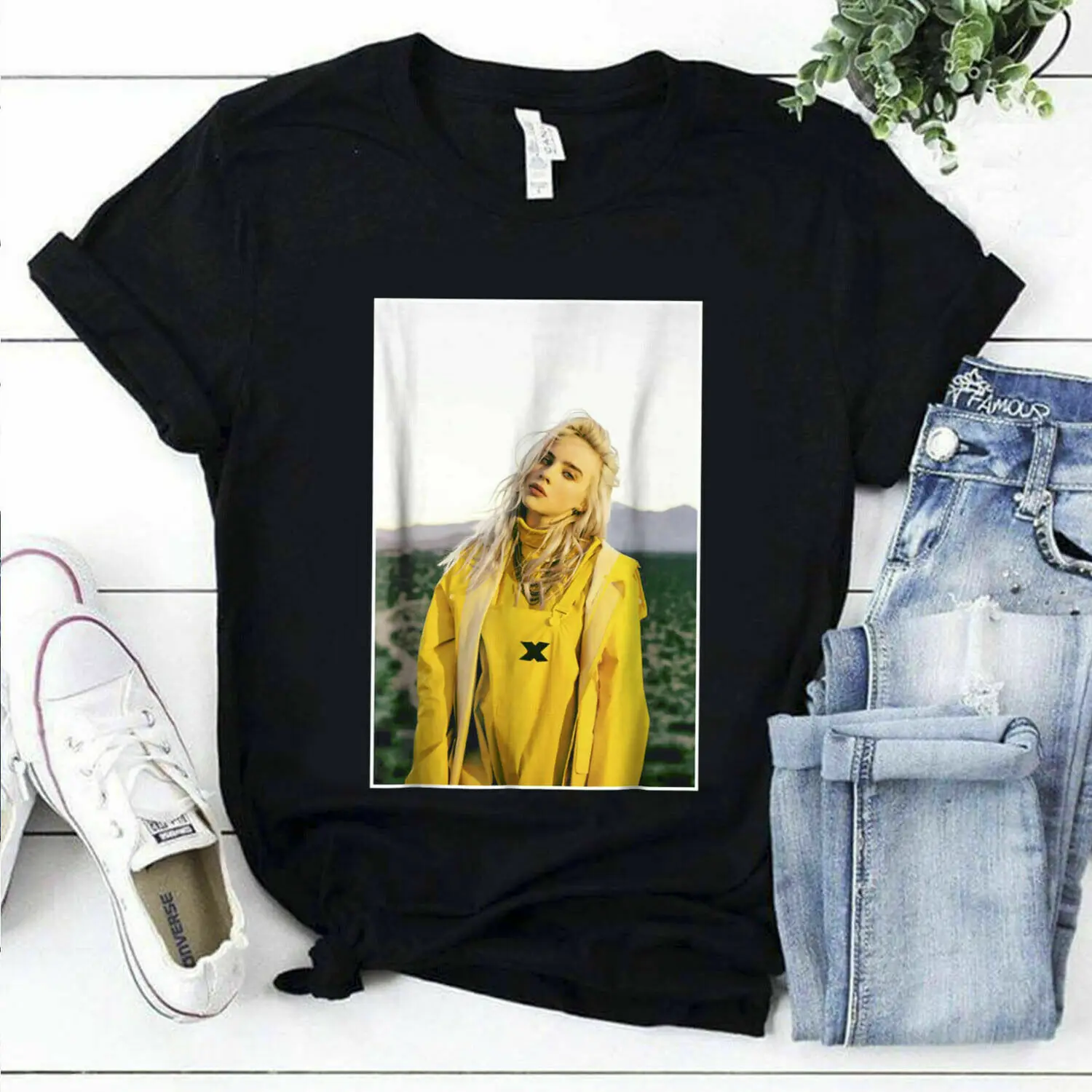 Черная футболка Billie Eilish Ocean Eyes M-6XLTops оптовая продажа недорогая Футболка с принтом