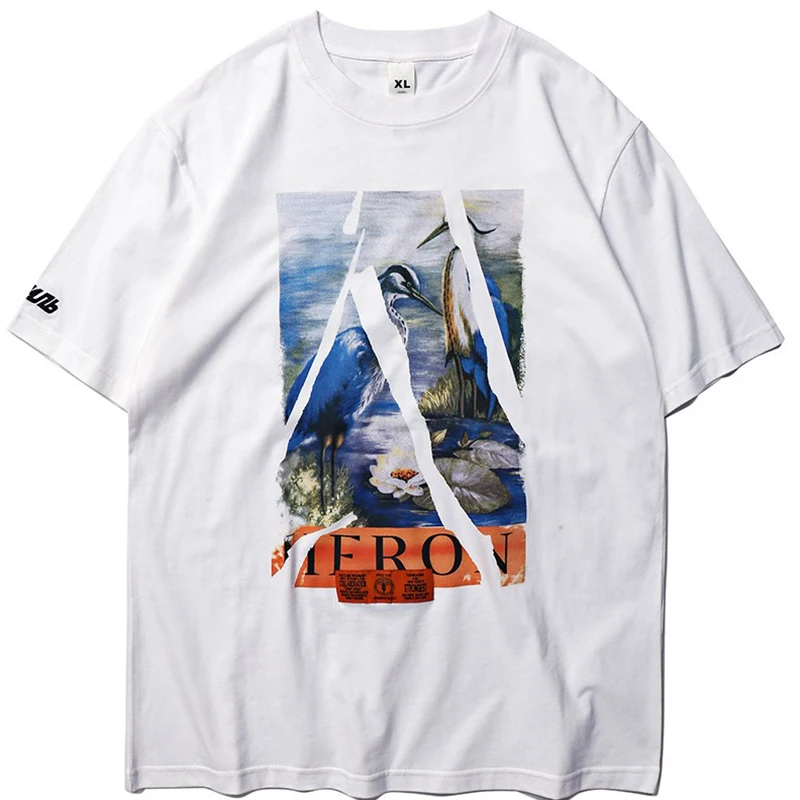 Мужская футболка в стиле хип-хоп с принтом Журавля уличная одежда спортивный топ