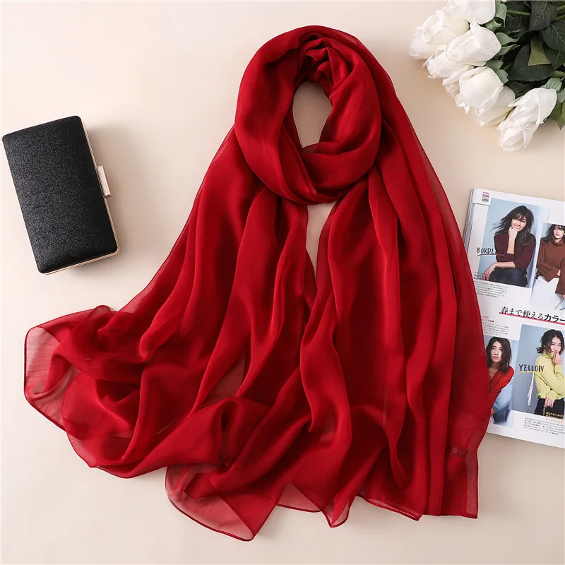 BS13-Dark red Новинка, шелковый шарф для женщин, однотонный, роскошный, Пашмина, хиджаб, платок для женщин, пляжные шарфы, головной платок, женские, солнцезащитные шарфы - Цвет: BS13-Dark red