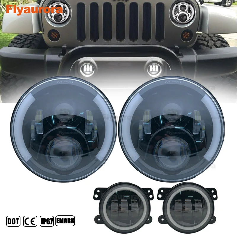 60w black DRL set2 Комплект 60 Вт 7 дюймов светодиодный фары с 4 дюйма светодиодный фонарь Белый DRL Halo Кольцо для Jeep Wrangler 97- JK TJ для jeep compass - Цвет: 60w black DRL set2