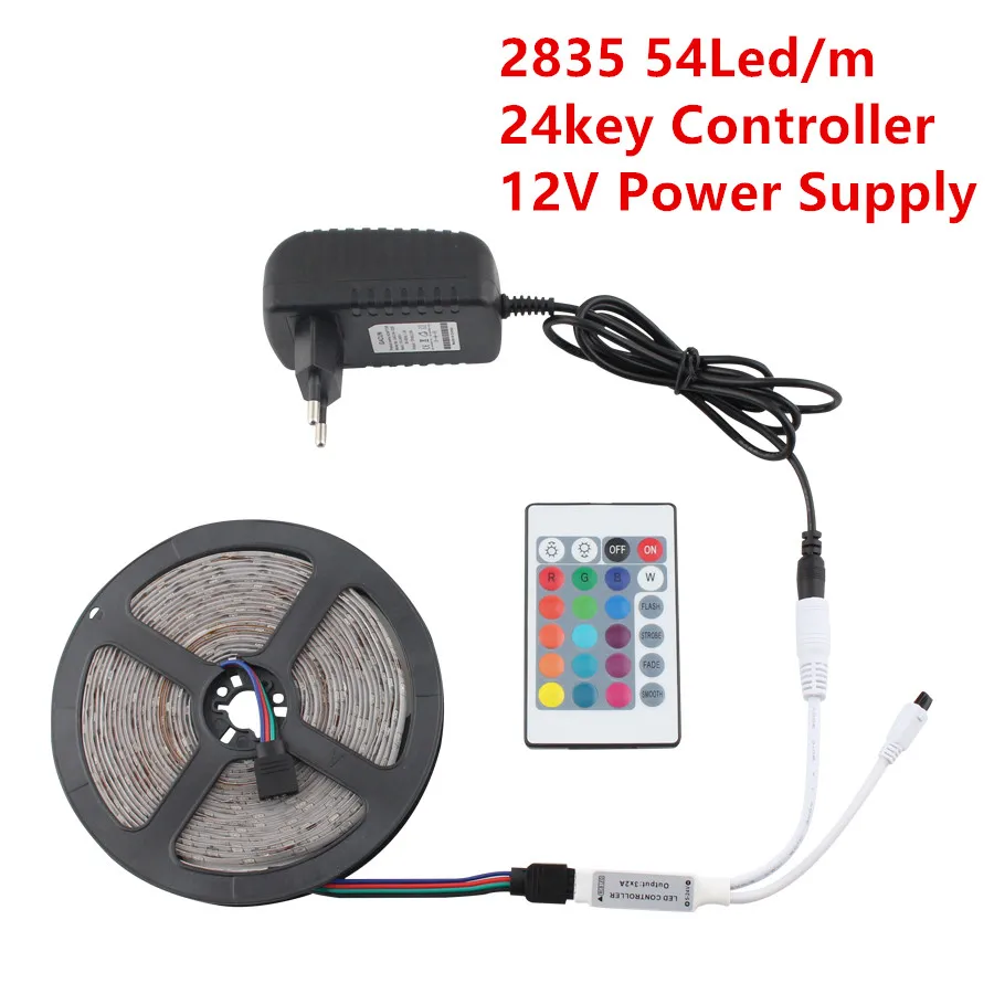 2835 RGB 24Key Set 12 В RGB светодиодные ленты 15 м 20 м светодиодный свет ленты 2835 5 м 10 м DC 12 В водонепроницаемый RGB светодиодный свет полосы диод полный комплект контроллер+ адаптер - Испускаемый цвет: 2835 RGB 24Key Set