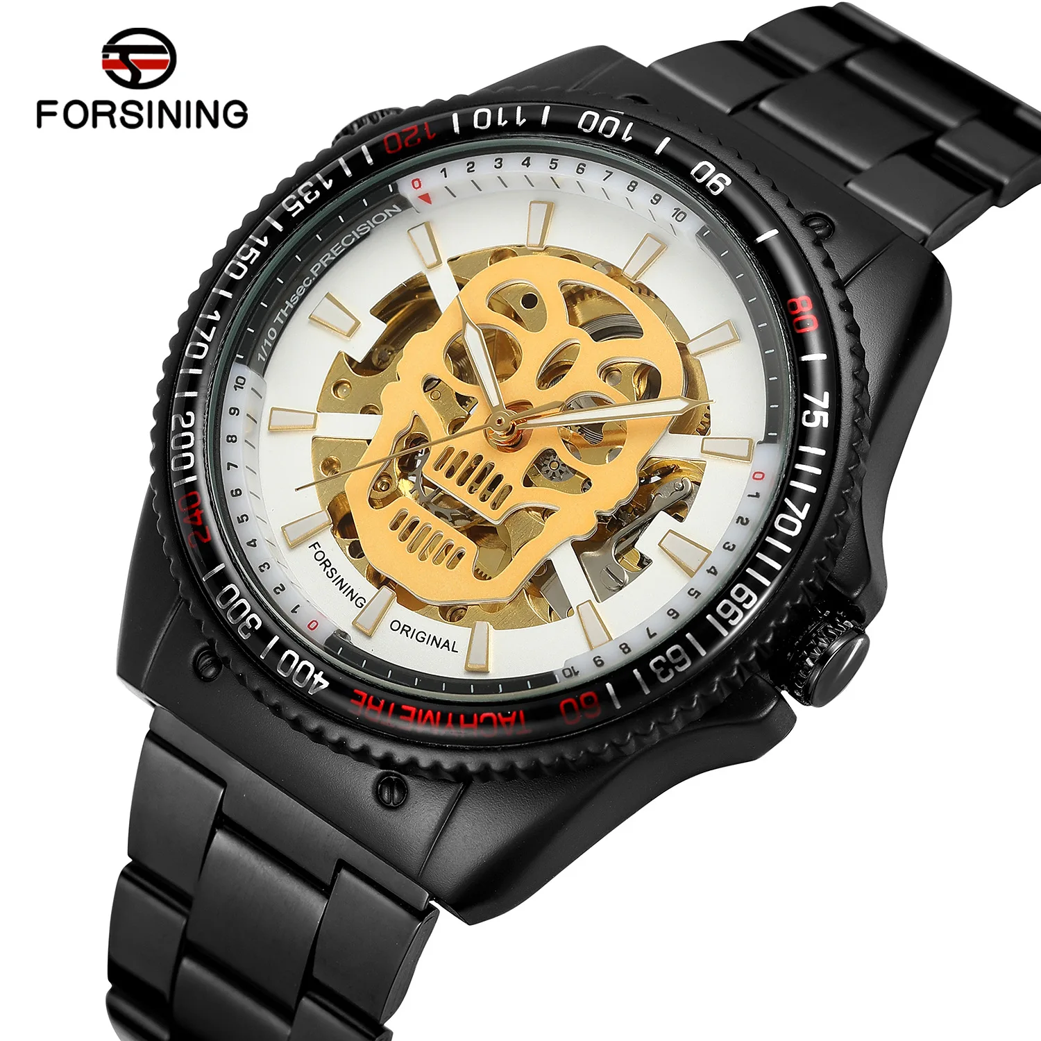 

Luxury Forsining Top Brand Men Automatic Sport Watch 3d Skull Transparent Golden Stainless Steel Luminous Design Skeleton Clocks