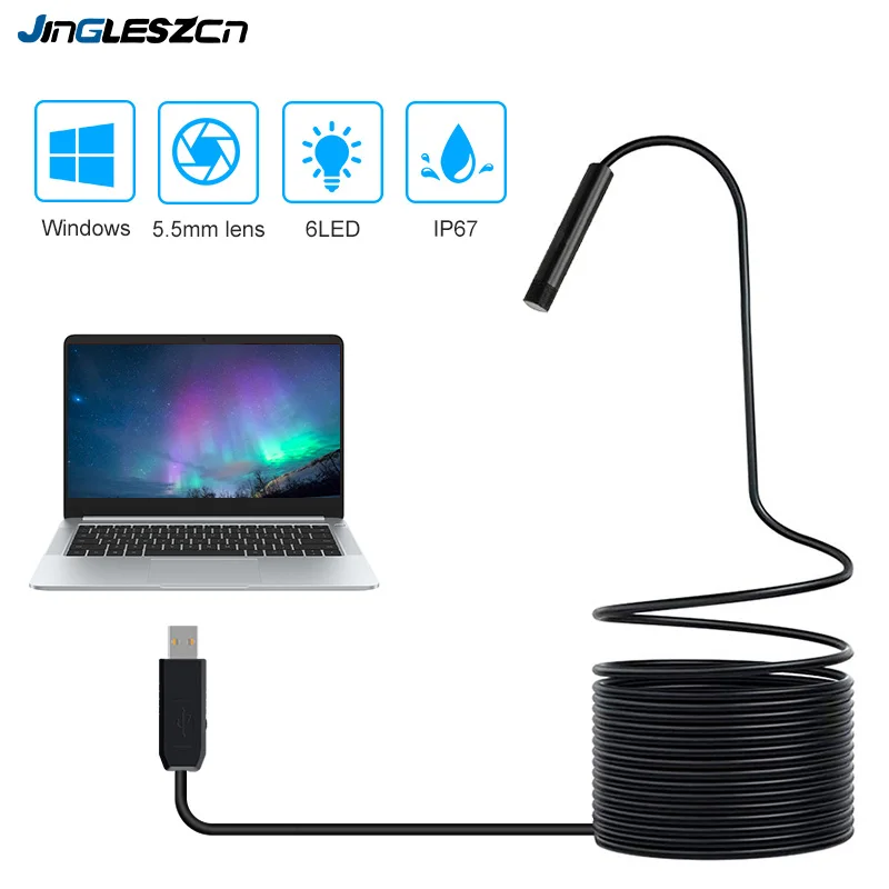 2/5/7/10/15 м 5,5 мм Объектив USB эндоскоп Камера USB Водонепроницаемый 6 светодиодный бороскоп Гибкая гибкий, для камеры контроля для ПК с ОС Windows