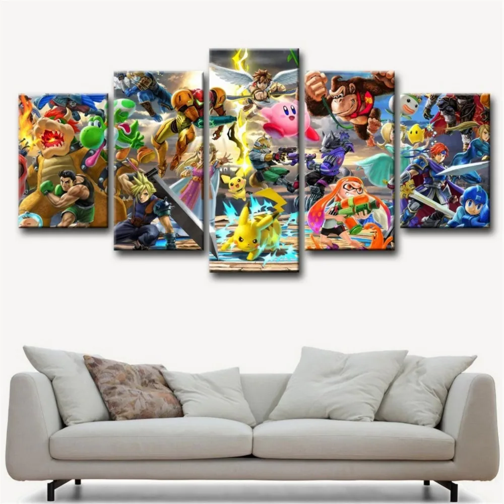 Super Smash Bros 5P картины печать на холсте HD Абстрактная Картина офисная настенная