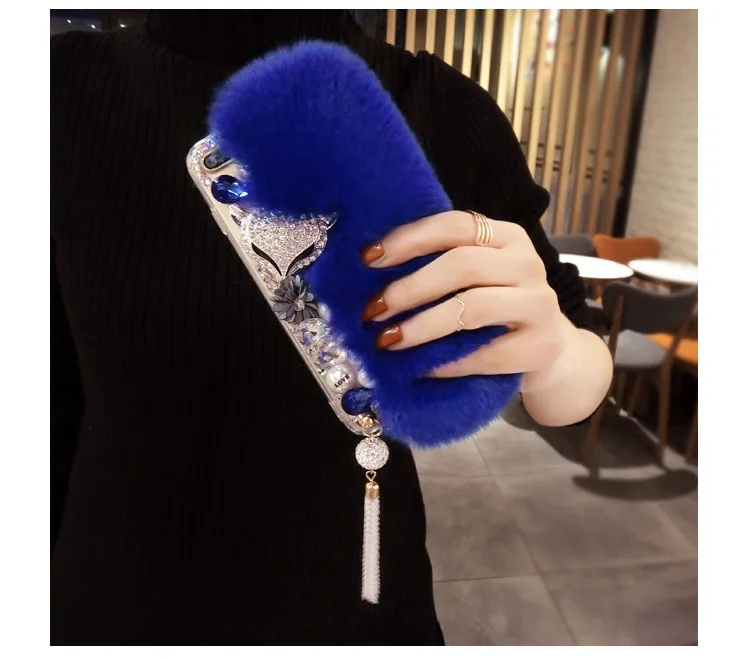 Luxury Bling Rhinestone Fluffy Warm Rabbit Fur Hair Phone Case For Xiaomi Redmi8 9 8A 9A 9C 10X Pro Note 8T 9T 8 10 4G 5G | Мобильные