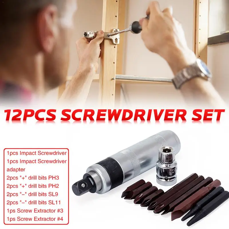 

12PCS Multi-purpose Heavy Duty Impact Screwdriver Set Driver Chisel Bits Tools Multifunctional Screwdriver Bits Screw Extractor