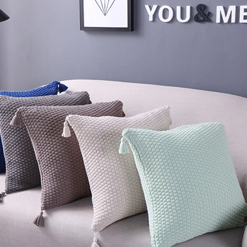 1 шт. хлопковая вязаная наволочка для подушки с кисточкой декоративная