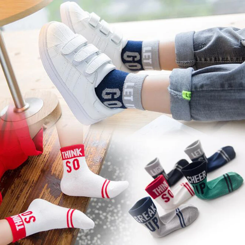 5 пара/лот Детские носки для девочек и мальчиков Мода Письмо хлопковые короткие
