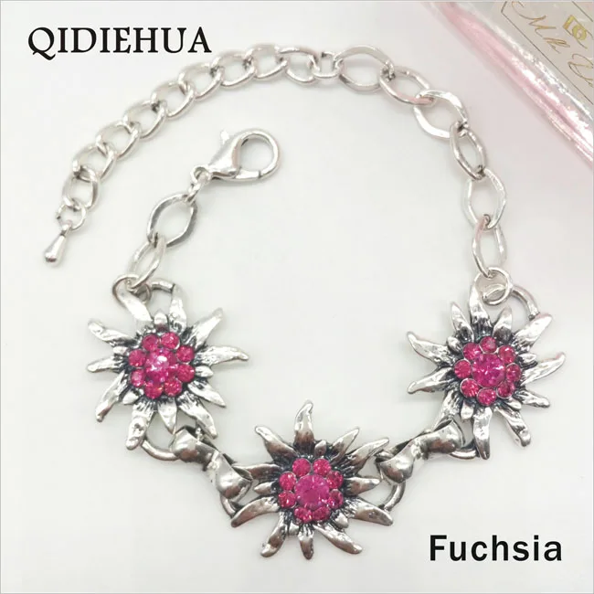 QIDIEHUA, античный серебряный Эдельвейс, браслеты, Октоберфест, очень популярный браслет, разноцветные стразы, очаровательный браслет для женщин