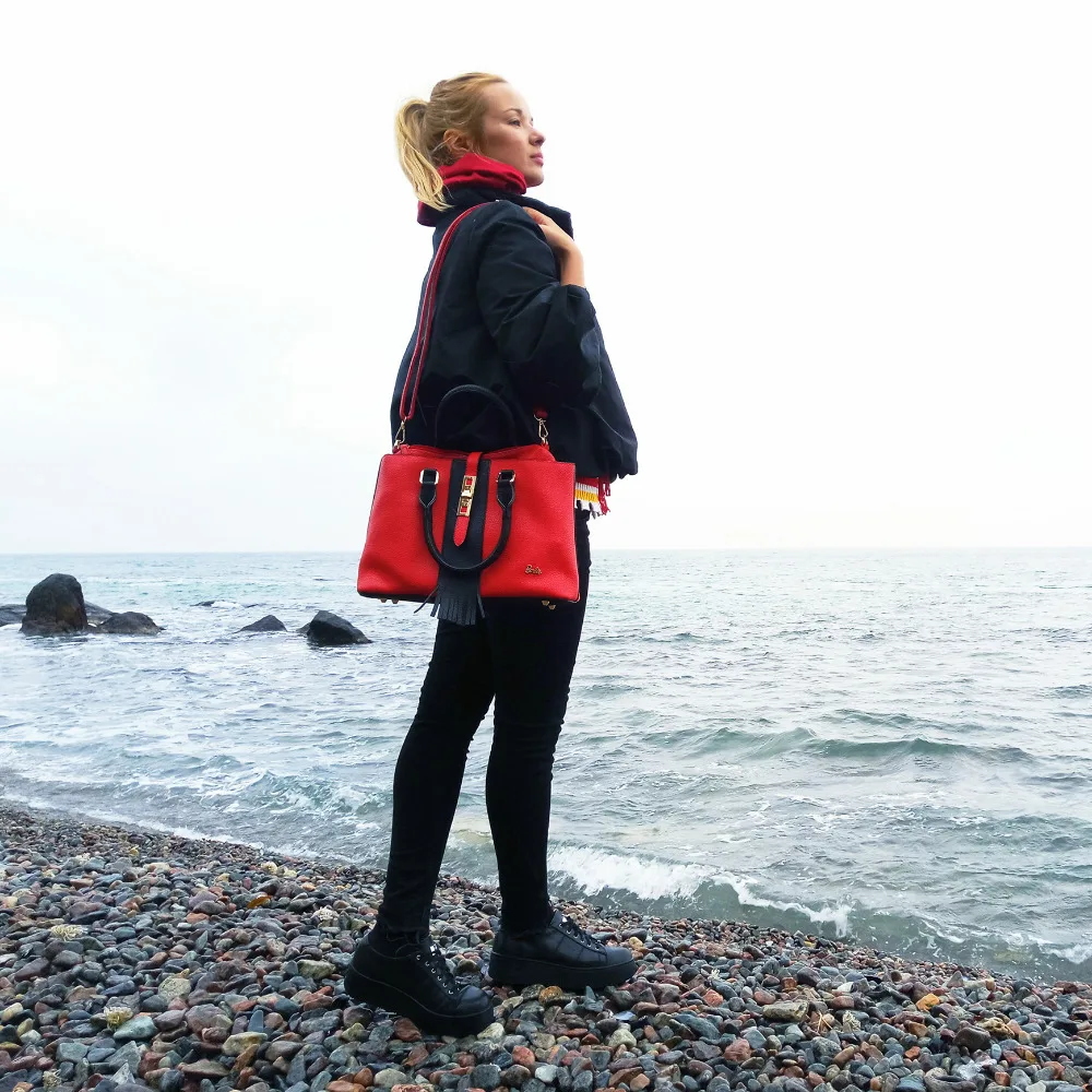 Женские композитные сумки Barbie красные кожаные большие в простом стиле с большой