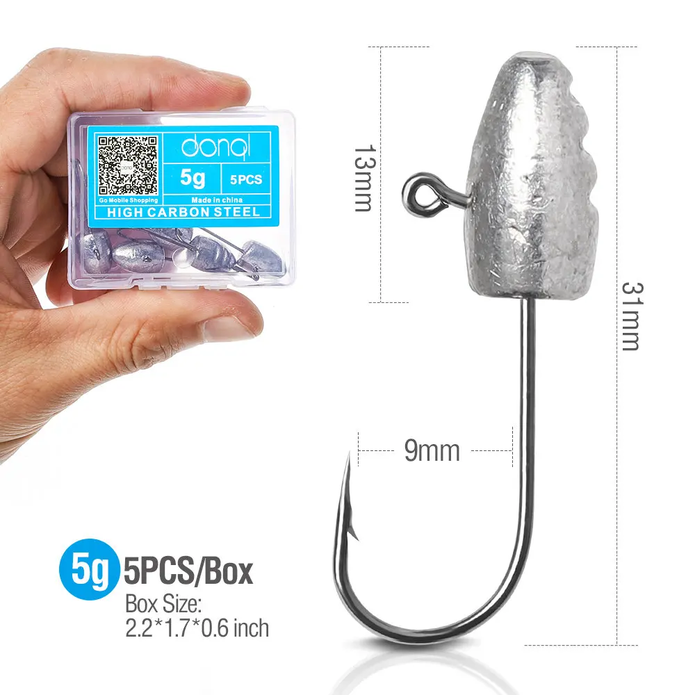 5g DONQL 5 шт./кор. открытые Lead Jig Head острый крючок с зазубринами для Мягкая приманка со свинцовым крюк для Карп рыболовные снасти аксессуары - Цвет: 5g